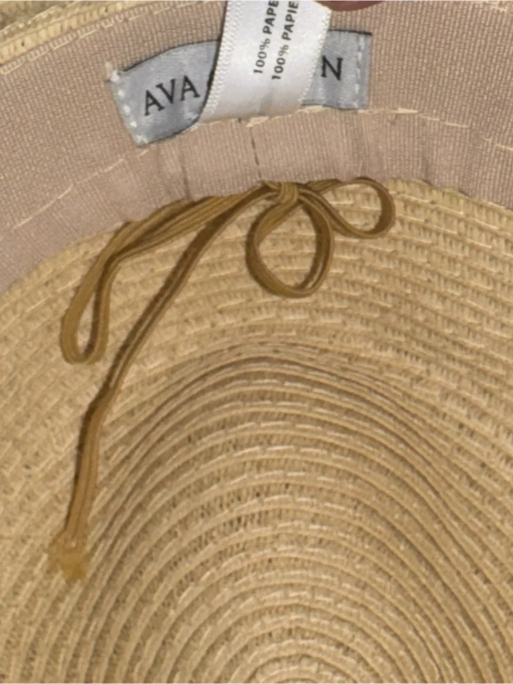 Ava & Aiden Tan Straw Fedora Hat Black Pom Pom Trim Fringe Brim OSFM adjustable